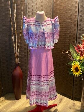 Pink and purple Filipiniana maxi dress with a boho vibe fits S to L